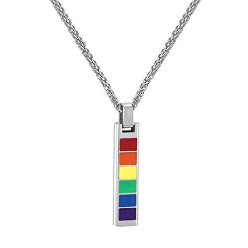 PROSTEEL Rectangular Rainbow LGBT Gay Pride Jewelry Necklace & Pendant Gift For Men/Women,Stainless Steel,22 Inches Chain