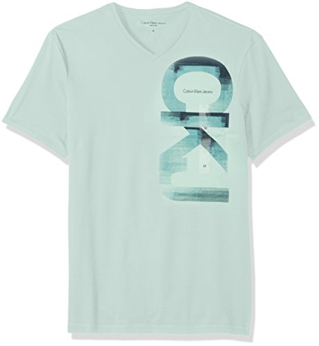 Calvin Klein mens standard Short Sleeve Vertical Ckj Logo V-neck T-shirt