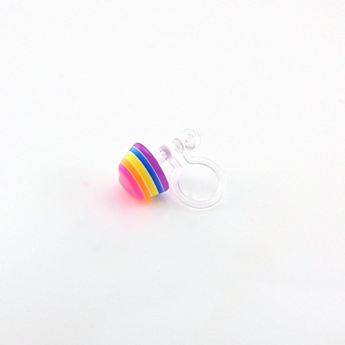 Rainbow Heart Earrings on Invisible Clip On Backs for Non-Pierced Ears