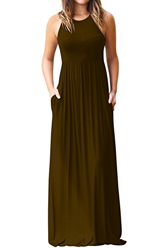 Hervive Women's Short Sleeves Racerback Loose Plain Long Maxi Dresses with Pockets