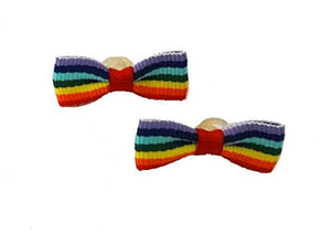 Two Rainbow Pride Dog Bows with Grooming Bands