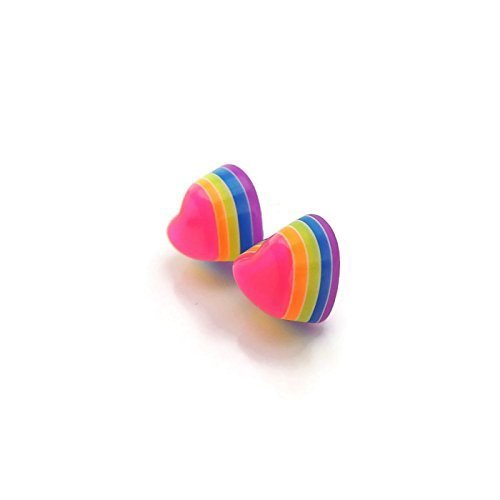 Rainbow Heart Earrings on Invisible Clip On Backs for Non-Pierced Ears