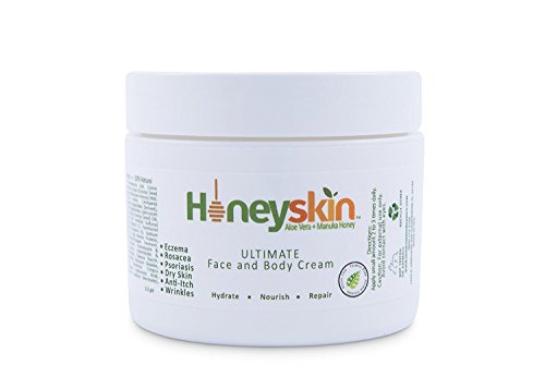 Organic Dry Skin Repair Cream (4 oz) Natural Facial Moisturizer, Rosacea, Eczema, Psoriasis, Rashes, Itchiness, Redness, Raw Superfoods: Manuka Honey, Aloe Vera, Cocoa Butter by Honeyskin Organics …