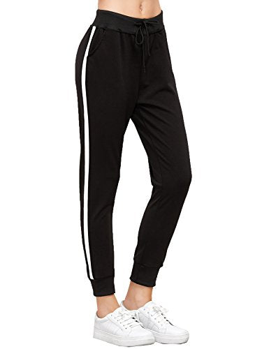 SweatyRocks Women's Drawstring Waist Striped Side Jogger Sweatpants With Pockets