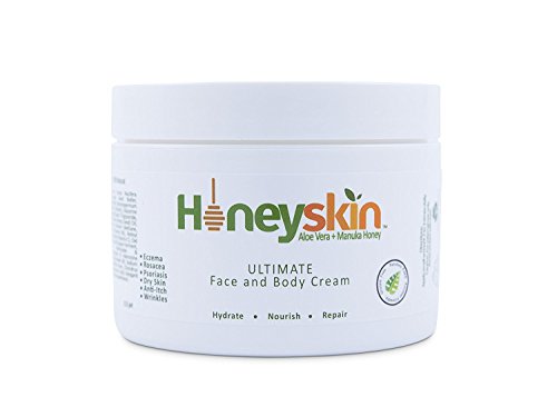 Organic Dry Skin Repair Cream (4 oz) Natural Facial Moisturizer, Rosacea, Eczema, Psoriasis, Rashes, Itchiness, Redness, Raw Superfoods: Manuka Honey, Aloe Vera, Cocoa Butter by Honeyskin Organics …