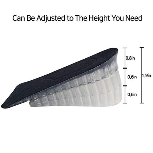 Heel Lift Inserts - Height Increase Insoles for Men & Women - Invisible Silicone Gel Cushion Shoe Pads - 3 Detachable Layers