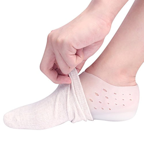 1 Inch Height Increase Insole - Invisible Heel Lift Pads - Silicone Gel Inserts Socks for Men & Women with Holes