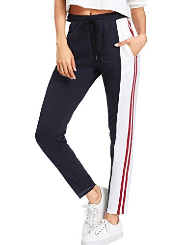 SweatyRocks Women's Drawstring Waist Striped Side Jogger Sweatpants With Pockets