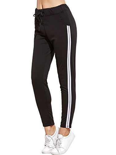SweatyRocks Women's Drawstring Waist Striped Side Jogger Sweatpants With Pockets