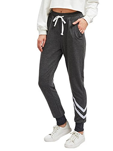 SweatyRocks Women Pants Color Block Casual Tie Waist Yoga Jogger Pants