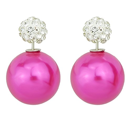 Feelontop Fashion Candy Color Imitation Pearl Rhinestone Double Balls Stud Earrings with Jewelry Pouch