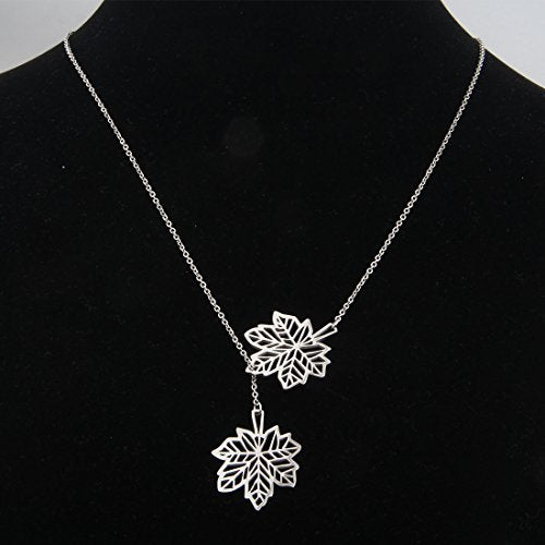 Double Canadian Maple Leaves Y Lariat Necklace for Women Girls
