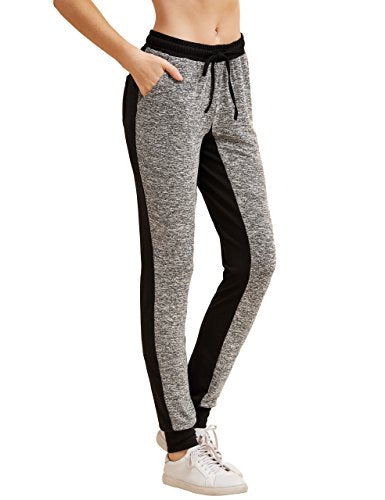 SweatyRocks Women Pants Color Block Casual Tie Waist Yoga Jogger Pants