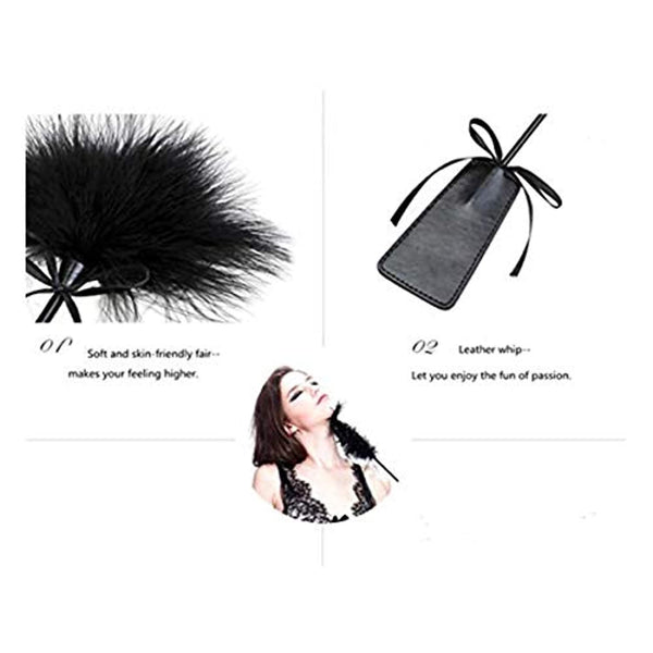 LYQLXL 2 in 1 Exquisite Feather Leather with Whip Sport Leather Whip,Sleep Mask Soft Sexy Eye Cover Eye Mask with Whip Body (Black)
