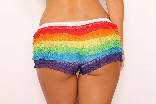 Arsimus Women's Ruffled Rainbow Lace Rhumba Booty Shorts Panties Sexy Rave Gay Pride