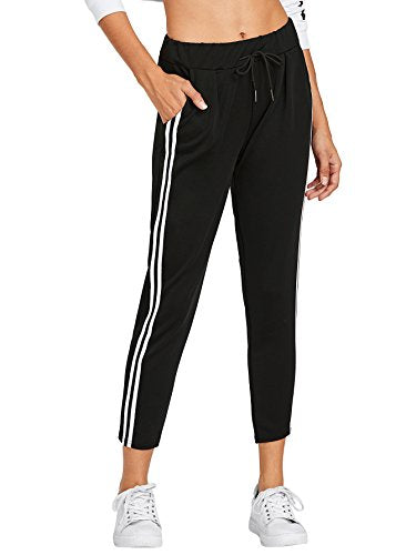 SweatyRocks Women's Drawstring Waist Striped Side Jogger Sweatpants With Pockets