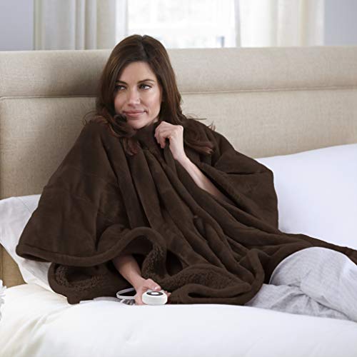 Serta Snuggler Electric Heated Cape/Throw Blanket, Chocolate