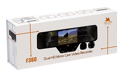 Falcon Zero F360 HD DVR Dual Dash Cam, Rear View Mirror, 1080p, SD Card Included (Black)