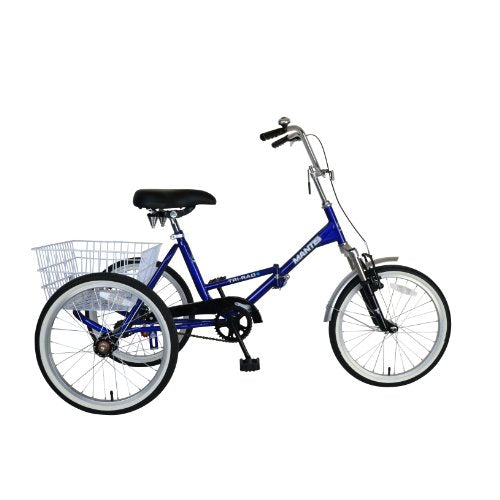 Mantis Tri-Rad Folding Adult Tricycle, 20 inch Wheels, 16 inch Frame, Unisex, Blue