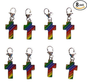 Rainbow Cross Clip on charms 1-1/2 Long with Lobster Clasp Set of 8