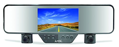 Jumbl Car Rear View Mirror & Dual Camera HD 1080p Dash Cam, Clips on Easily & Firmly to Existing Mirror, Dashcam for Vehicle Interior & Exterior DVR Accident Recording, 4.3” LCD, G-Sensor, 120° FOV