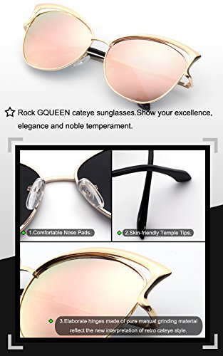 GQUEEN Women's Oversized Polarized Metal Frame Mirrored Cat Eye Sunglasses MT3