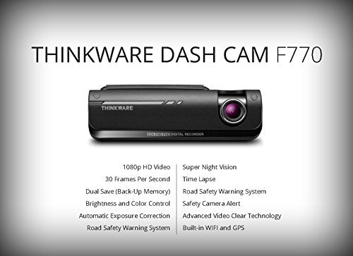 THINKWARE F770 Full 1080P HD Dash Cam with Sony Exmor Sensor, Built-in WiFi, Traffic Enforcement Warning and Super Night Vision - 32GB SD Card