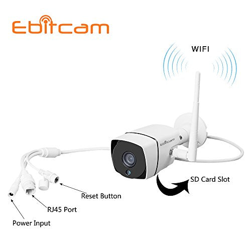Ebitcam Wifi HD Outdoor Security Bullet Camera,Home Surveillance Camera, IP66 Weatherproof, Night Vision, Motion Detection Push Alerts,Linkage Snapshot/Video Recording,Smooth Real-Time Picture 720P