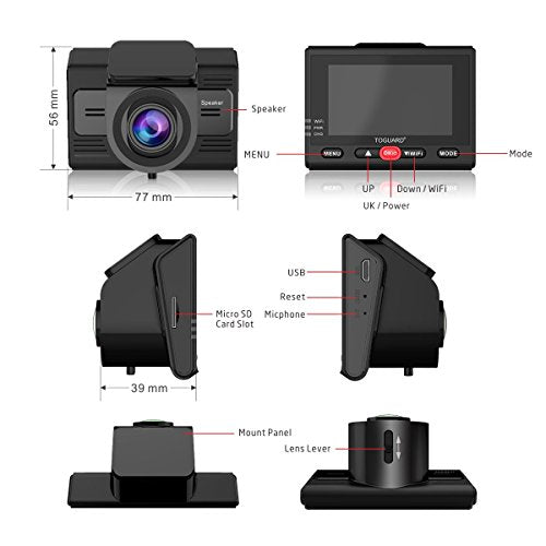 Dash Cam with GPS and WiFi-TOGUARD Full HD 1080P Car Driving Camera Video Recorder with 170 Degrees Wide Angle Sony Sensor 2.45 inch LCD G Sensor Loop Record and Parking Monitor