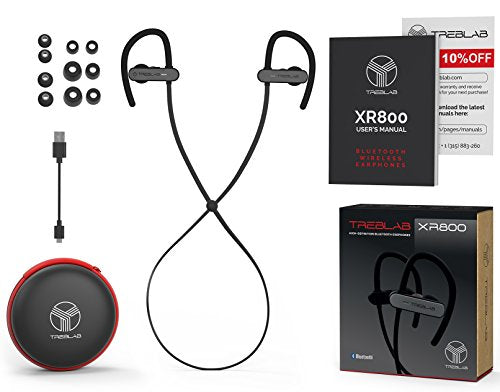 TREBLAB XR800 Bluetooth Headphones, Best Wireless Earbuds for Sports, Running Or Gym Workouts. 2018 Best Model. IPX7 Waterproof, Sweatproof, Secure-Fit. Noise Cancelling Earphones w/Mic (Graphite)
