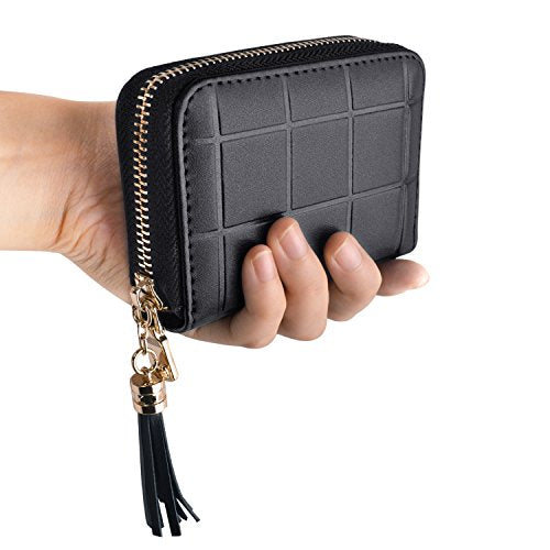 Women's RFID Blocking 15 Slots Card Holder Leather Zipper Accordion Wallet Leather Credit Card Holder for Women