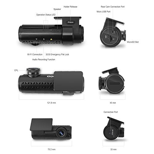 NEW 2017 DOD RC500S 2-Channel 1080P Dash Cam, Front and Rear, build-in Wi-Fi and 10Hz GPS, Sony Starvis Sensor, Super Night Vision, Parking Surveillance, up to 128GB memory, Free 32GB SD Card Included