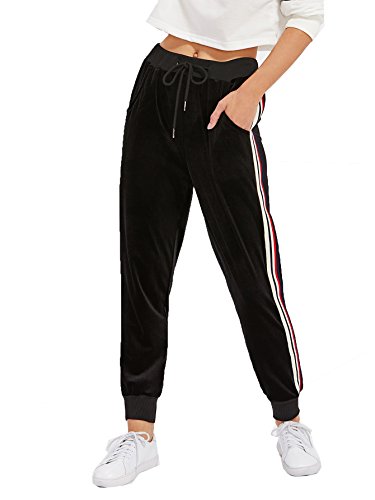 SweatyRocks Women's Drawstring Waist Striped Side Jogger Sweatpants With Pockets