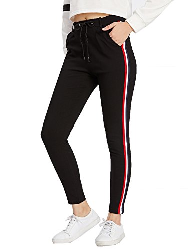 SweatyRocks Women's Drawstring Waist Striped Side Jogger Sweatpants With Pockets