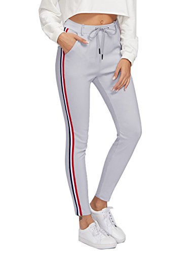 SweatyRocks Women's Drawstring Waist Striped Side Jogger Sweatpants With Pockets