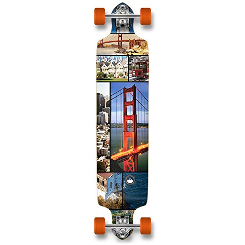 YOCAHER Professional Speed Drop Down Stained Complete Longboard, San Francisco