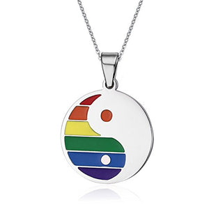 LF Stainless Steel Gay Pride Necklace Yin Yang Bagua Wedding Engagement Anniversary Gay Lesbian LGBT Rainbow Pride Pendant Necklaces with Gay Pride Flag Gift