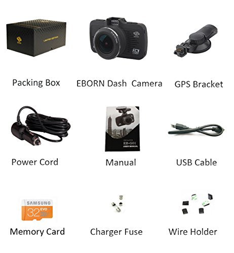 EBORN HD Dash Cam with Built in GPS ,170° Angle View,1080P 1296P,32GB Card included,Car Dashboard Camera Recorder DVR with 2.7 inch LCD, Parking Monitor