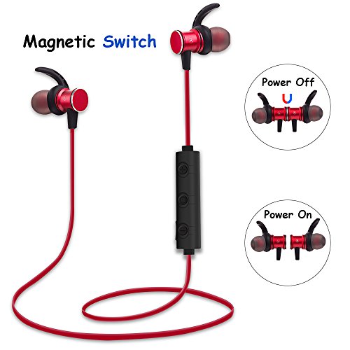 Magnetic Bluetooth Earbuds, AURTEC Lightweight Wireless Headphones With Magnetic Switch Design, Build-In Mic, Waterproof&Sweatproof, 10 Hours Play Time, Noise Cancelling For Sports Gym Running