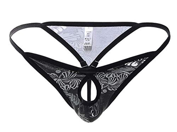 ZEGOO Men's Open Front Hollow Out Sexy Low Rise Cotton Thong Brief Underwear Sheer Panties