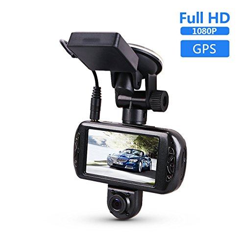 Dash Cam with GPS , BLUEPUPILE 1080P 3 Inch Dual Car Camera 170°View Angle,Portable Car Dash Camera Recorder ,Suit for Uber Driving ,Taxi Driving ,Suport 64G