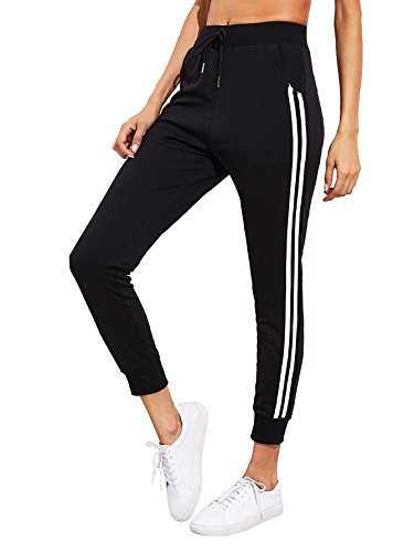 SweatyRocks Women's Drawstring Waist Striped Side Jogger Sweatpants With Pockets