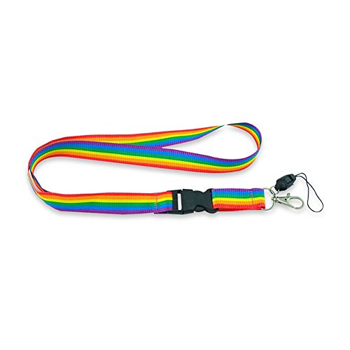 Rainbow Striped Fabric Lanyard with Quick Release and ID/Badge/Card Holder