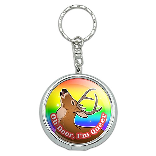 Oh Deer I'm Queer Rainbow Pride Gay Lesbian Funny Portable Travel Size Pocket Purse Ashtray Keychain with Cigarette Holder