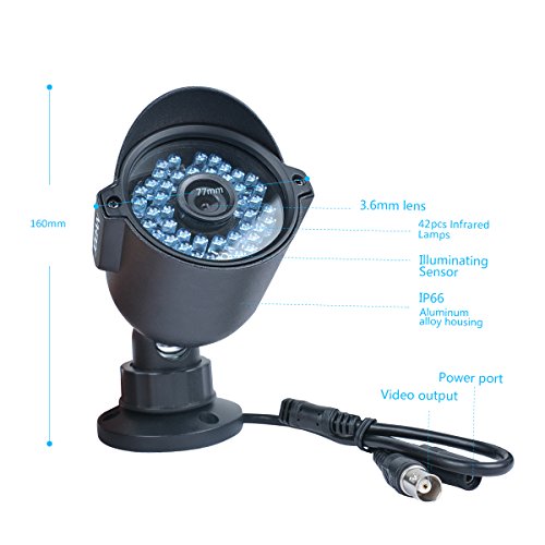 Security Camera, JOOAN 604YRA-T 1/3''CMOS 1000TVL CCTV Outdoor Waterproof Bullet Analog Surveillance Cameras 42-IR-LEDs - Black(Update Version)