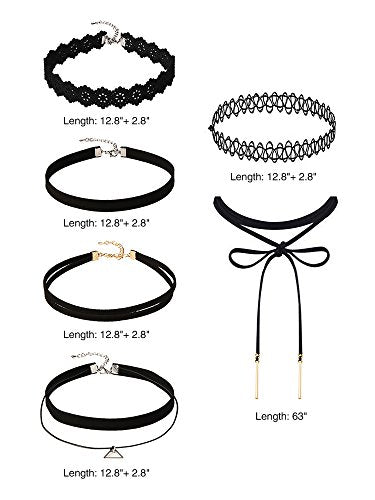 Mudder 6 Pieces Black Velvet Choker Necklaces Set Gothic Stretch Tattoo Choker Elastic Tassel Pendant Necklaces for Women Girls