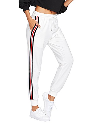 SweatyRocks Women's Drawstring Waist Striped Side Jogger Sweatpants With Pockets