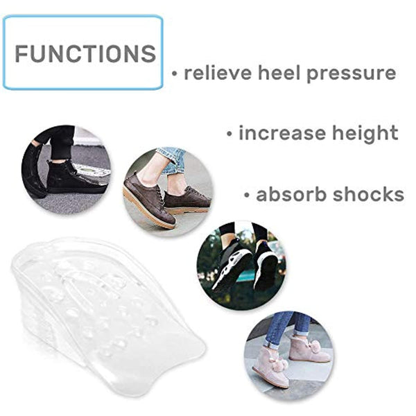 1Pair Transparent Soft Silicone Unisex Heightening Heel Pads Insoles Five-Layer Adjustable Detachable Height Increase Pads Shoe Heel Cup Cushions Taller Lifts Elevators for Raise Height