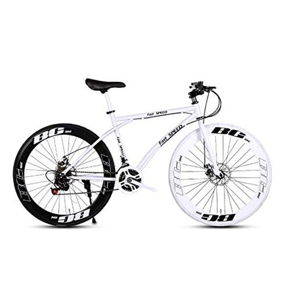 LRHD Men's and Women's Road Bicycles, 24-Speed 26-inch Bicycles, Adult-only, High Carbon Steel Frame, Road Bicycle Racing, Wheeled Road Bicycle Double Disc Brake Bicycles (Black and White)