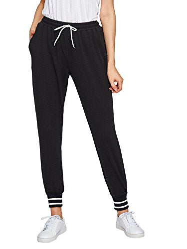 SweatyRocks Women Pants Color Block Casual Tie Waist Yoga Jogger Pants